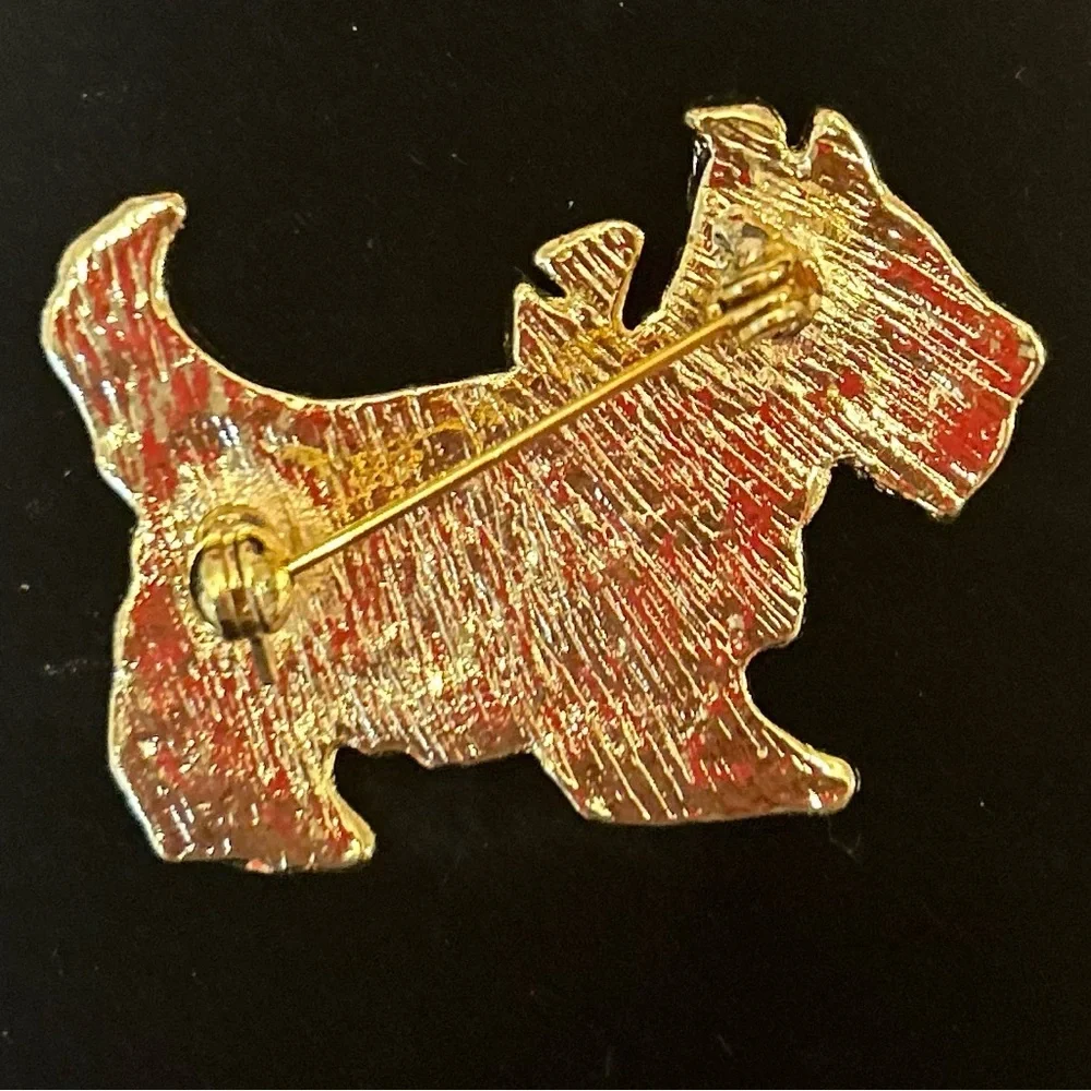 Vintage Scottie‎ Dog Gold and Pink Brooch